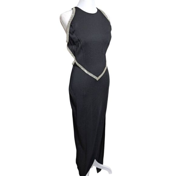 Vintage 90s Nicole Bakti Black Swarovski Crystal Rhinestone Open Back Gown 10 - Picture 1 of 10